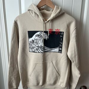 Artist Union Unisex Size Small Beige Graphic Print Hoodie Pullover